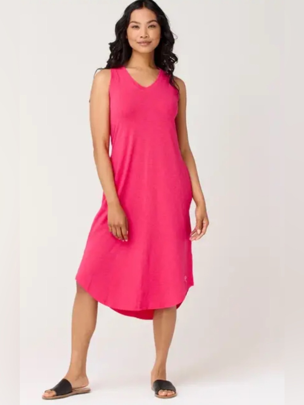 Gap Women's Solid Pink V-Neck Sleeveless Stretch High-Low Casual Shift Dress L